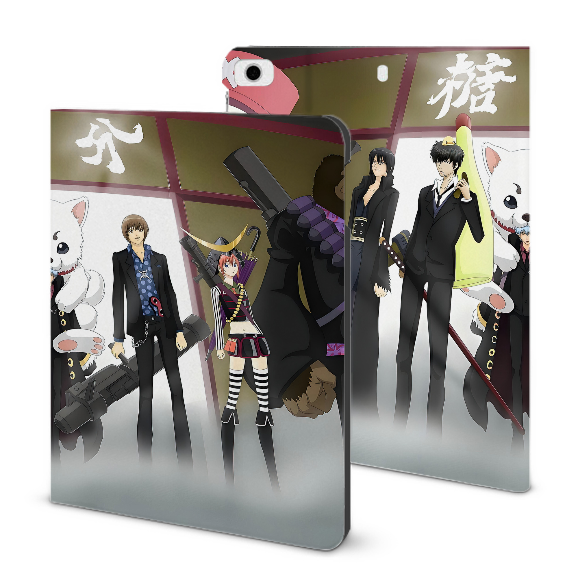 ぎんたま 坂田銀時（さかたぎんとき） 神楽 志村新八（しむら しんぱち） GINTAMA Sakata Gintoki Kagura Shimura Shinpachi IPad ケース ブック型 PUレザー TPU 耐衝撃 軽量 薄型 ペン収納なし 全面保護 IPad 各モデル対応